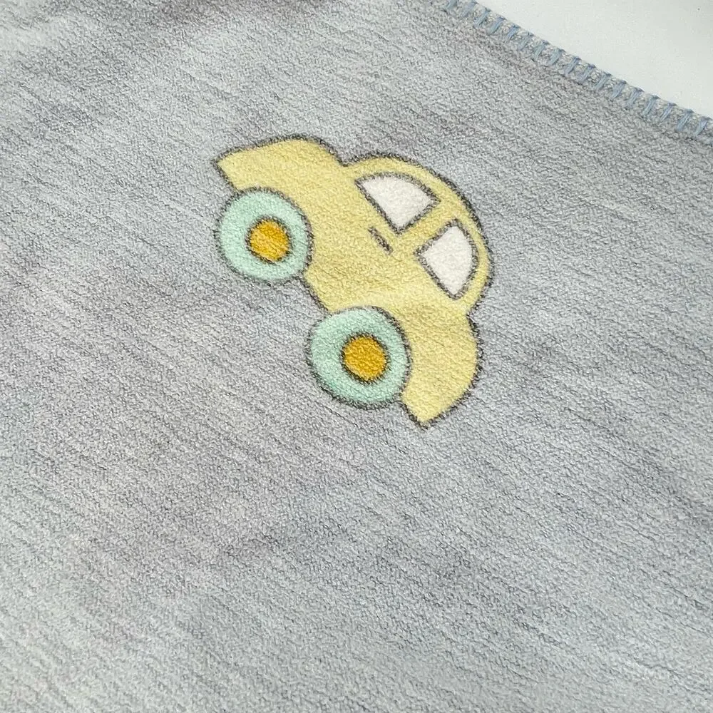 Large Kooshies Blue Car Baby Blanket Green Yellow 100% Cotton Dump Truck Vintge